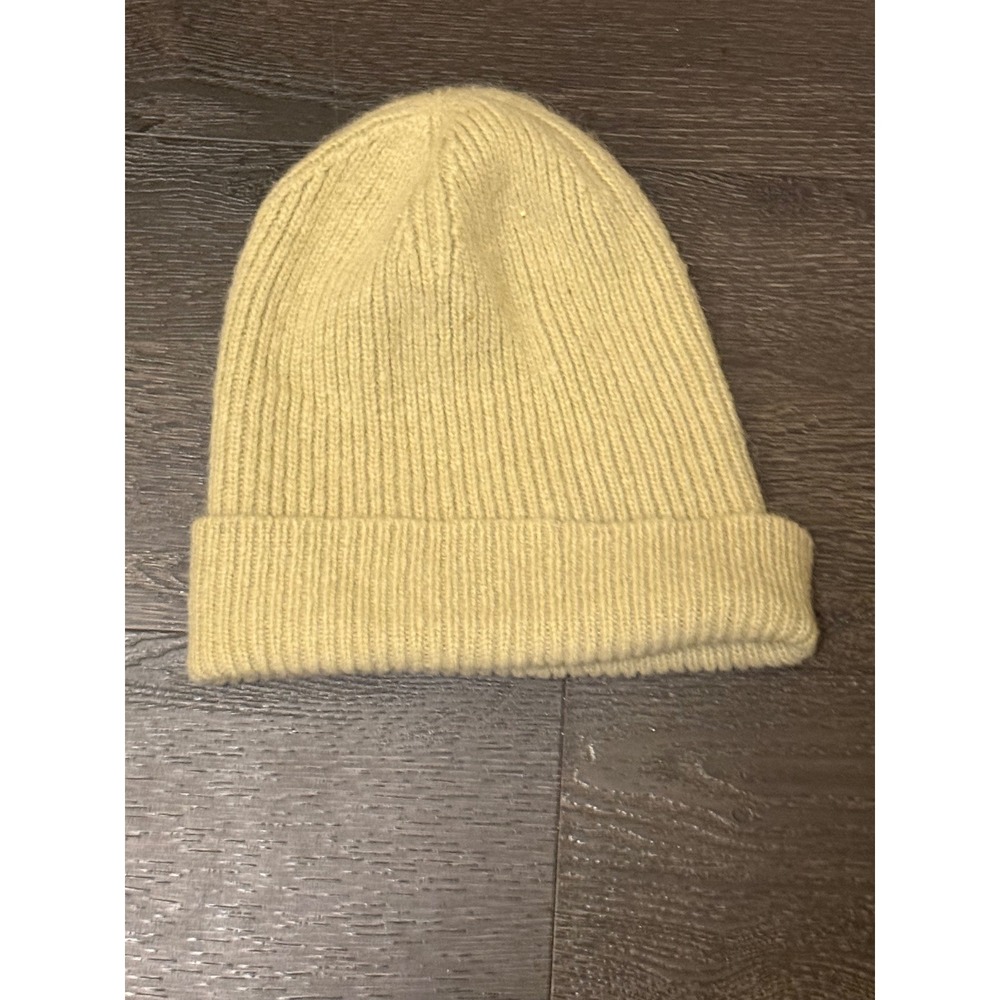 Micaela Greg Pale Yellow Baby Alpaca Blend Ribbed Knit Cuffed Beanie Hat Peru